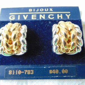 vintage Givenchy carded clip on earrings two tone cable design unsigned